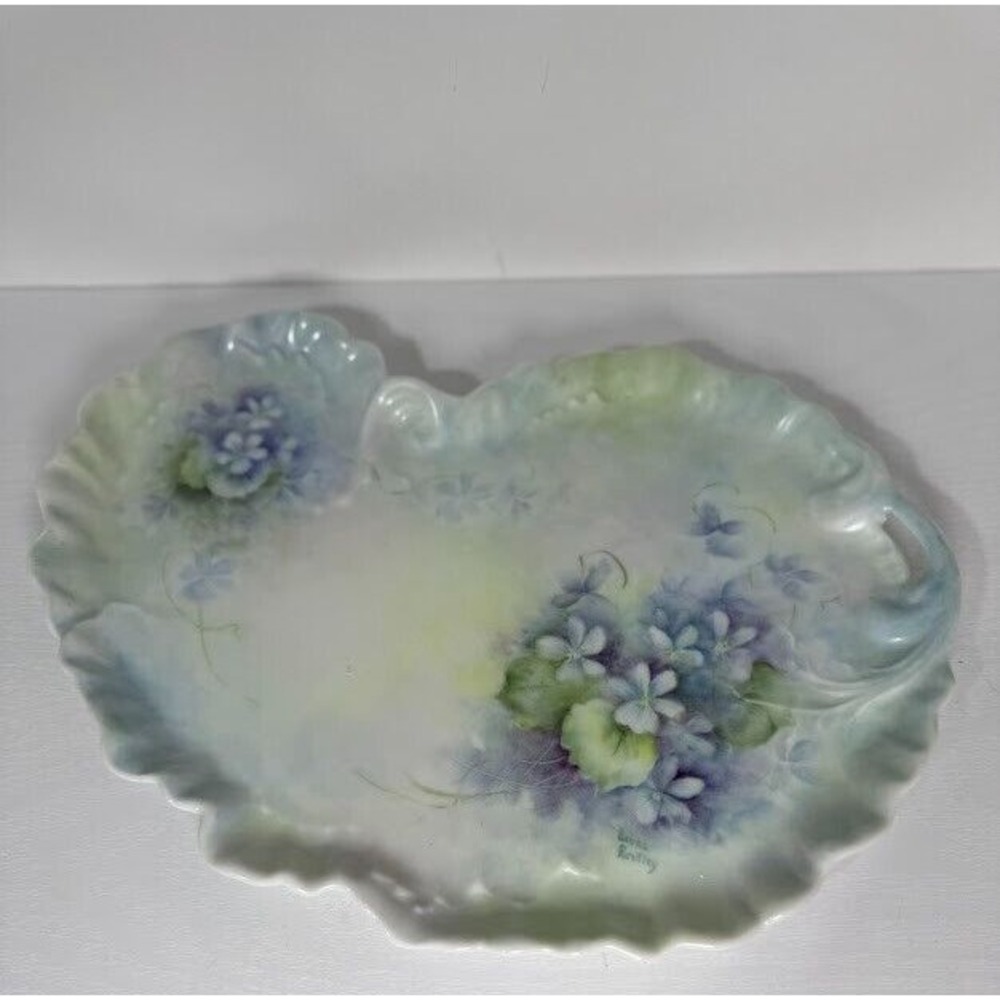 Vintage Dresser Vanity Tray Hand Painted Violets Flower Signed L. Routley